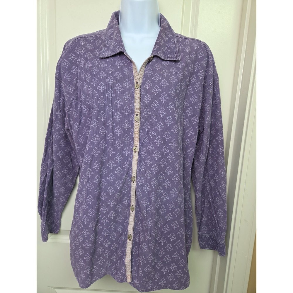 Vtg 90s Purple Block Print Corduroy Shirt Tunic Shacket J. Jill Size L Petite